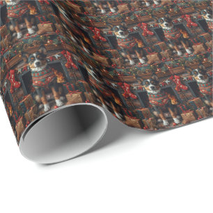 Australische Kelpie met kerstcadeaus Haard Cadeaupapier