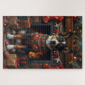 Australische Kelpie met kerstcadeaus open haard Legpuzzel (Horizontaal)