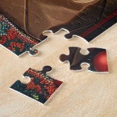 Australische Kelpie met kerstgeschenken open haard Legpuzzel (Zijkant)