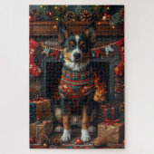 Australische Kelpie met kerstgeschenken open haard Legpuzzel (Verticaal)