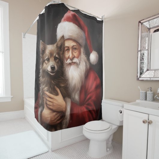 Australische Kelpie met Kerstman Kerstmis Douchegordijn (In situ)
