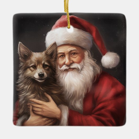 Australische Kelpie met Kerstman Kerstmis Keramisch Ornament (Voorkant)