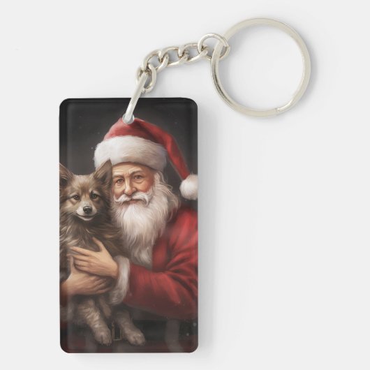 Australische Kelpie met Kerstman Kerstmis Sleutelhanger (achterkant)