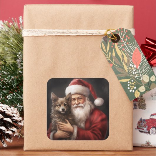 Australische Kelpie met Kerstman Kerstmis Vierkante Sticker (Feestdagen)