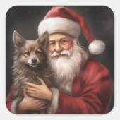 Australische Kelpie met Kerstman Kerstmis Vierkante Sticker (Voorkant)
