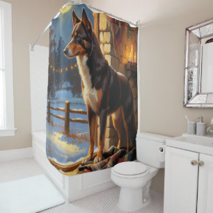 Australische Kelpie met Kerstverlichting Vakantie Douchegordijn