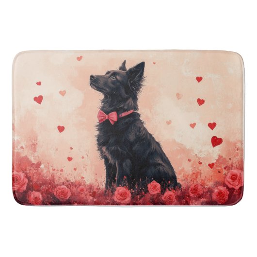 Australische Kelpie met Rozen - Valentijnsdag Badmat (Voorkant)