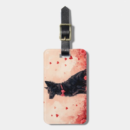 Australische Kelpie met Rozen - Valentijnsdag Bagagelabel (Voorkant verticaal)