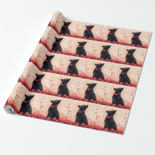 Australische Kelpie met Rozen - Valentijnsdag Cadeaupapier (Uitgerold)