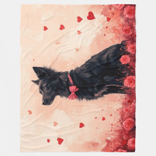 Australische Kelpie met Rozen - Valentijnsdag Fleece Deken (Voorkant)