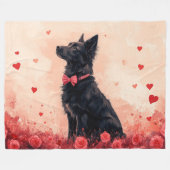 Australische Kelpie met Rozen - Valentijnsdag Fleece Deken (Voorkant (Horizontaal))