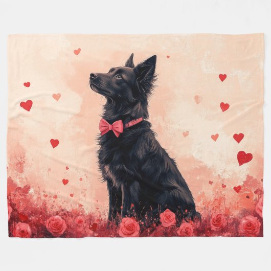 Australische Kelpie met Rozen - Valentijnsdag Fleece Deken (Voorkant (Horizontaal))