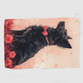 Australische Kelpie met Rozen - Valentijnsdag Golfhanddoek (Horizontaal)