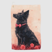 Australische Kelpie met Rozen - Valentijnsdag Golfhanddoek (Voorkant)