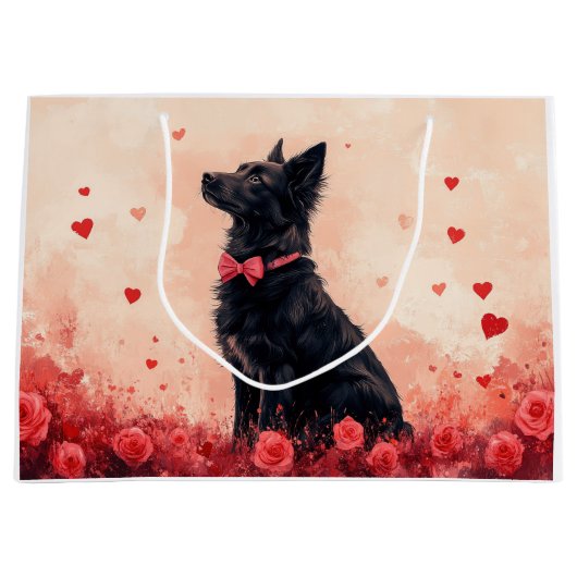 Australische Kelpie met Rozen - Valentijnsdag Groot Cadeauzakje (Voorkant)