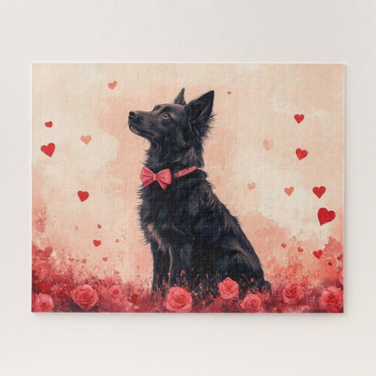 Australische Kelpie met Rozen - Valentijnsdag Legpuzzel (Horizontaal)