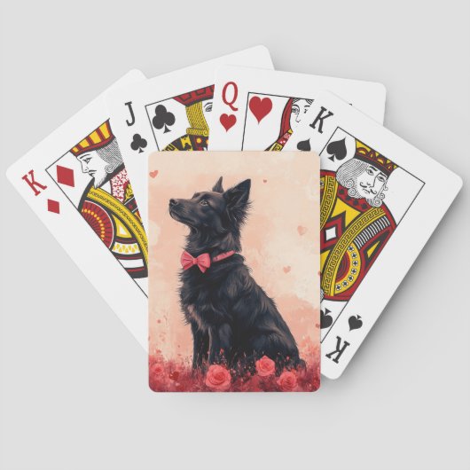 Australische Kelpie met Rozen - Valentijnsdag Pokerkaarten (Achterkant)