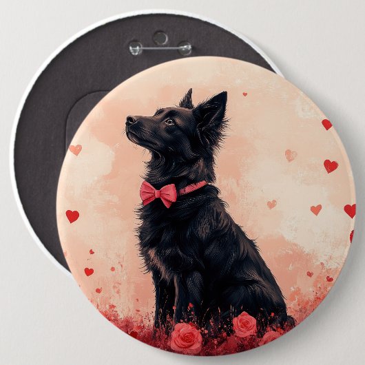 Australische Kelpie met Rozen - Valentijnsdag Ronde Button 6,0 Cm (Voorkant /achterkant)