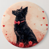 Australische Kelpie met Rozen - Valentijnsdag Ronde Button 6,0 Cm (Voorkant)