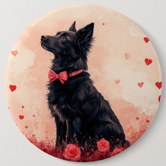Australische Kelpie met Rozen - Valentijnsdag Ronde Button 6,0 Cm (Voorkant)