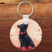 Australische Kelpie met Rozen - Valentijnsdag Sleutelhanger (Voorkant)