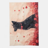 Australische Kelpie met Rozen - Valentijnsdag Theedoek (Verticaal)