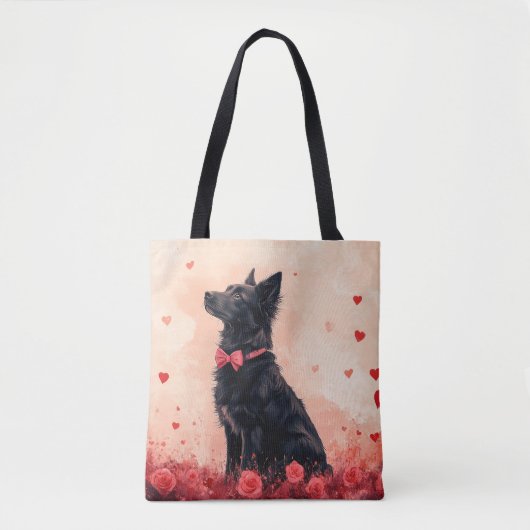 Australische Kelpie met Rozen - Valentijnsdag Tote Bag (Voorkant)