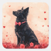Australische Kelpie met Rozen - Valentijnsdag Vierkante Sticker (Voorkant)