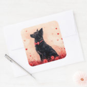 Australische Kelpie met Rozen - Valentijnsdag Vierkante Sticker (Envelop)