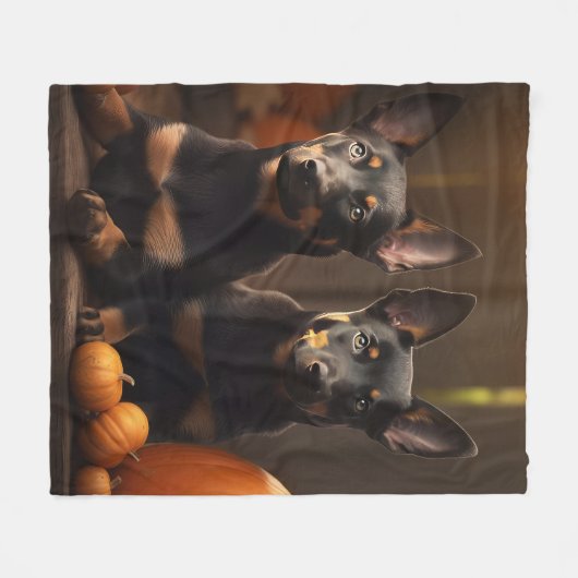 Australische Kelpie Puppy Herfst Delight Pompoen Fleece Deken (Voorkant (Horizontaal))