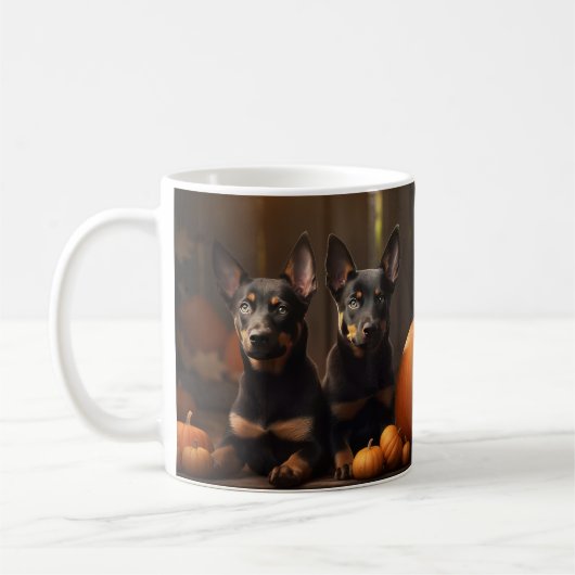 Australische Kelpie Puppy Herfst Delight Pompoen Koffiemok (Links)