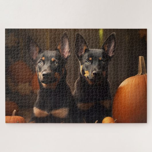 Australische Kelpie Puppy Herfst Delight Pompoen Legpuzzel (Horizontaal)