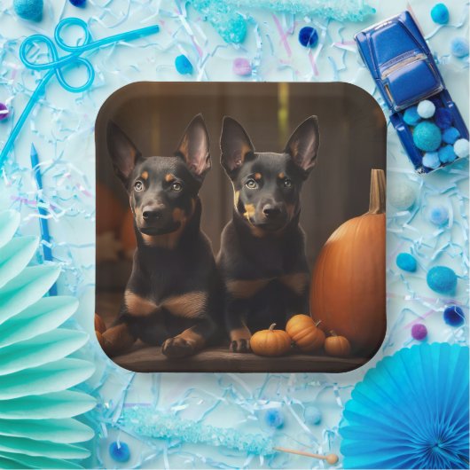 Australische Kelpie Puppy Herfst Delight Pompoen Papieren Bordje (Feest)