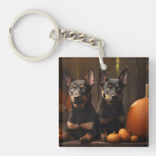 Australische Kelpie Puppy Herfst Delight Pompoen Sleutelhanger