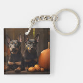 Australische Kelpie Puppy Herfst Delight Pompoen Sleutelhanger (Achterkant)