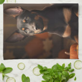 Australische Kelpie Puppy Herfst Delight Pompoen Theedoek (Gevouwen)