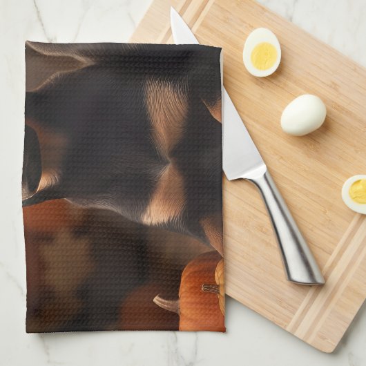 Australische Kelpie Puppy Herfst Delight Pompoen Theedoek (Quarter Fold)