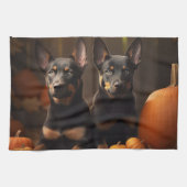 Australische Kelpie Puppy Herfst Delight Pompoen Theedoek (Horizontaal)