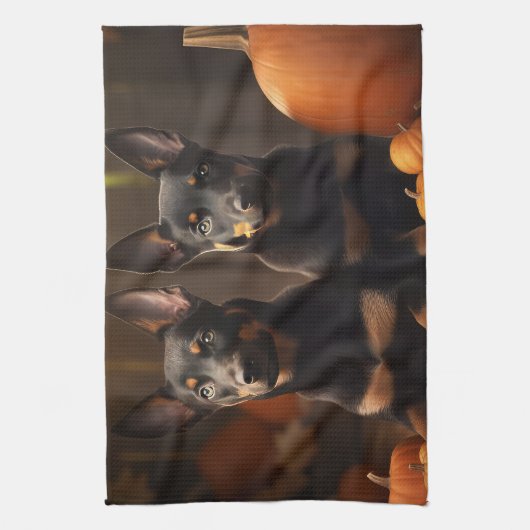 Australische Kelpie Puppy Herfst Delight Pompoen Theedoek (Verticaal)