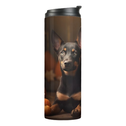 Australische Kelpie Puppy Herfst Delight Pompoen Thermosbeker (Gedraaid links)