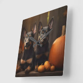 Australische Kelpie Puppy Herfst Delight Pompoen Vierkante Klok (Hoek)