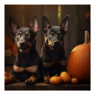 Australische Kelpie Puppy Herfst Plezier Pompoen Perfect Poster