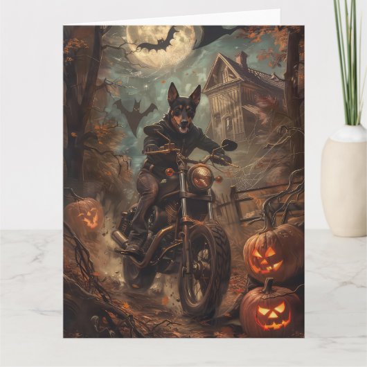 Australische Kelpie Riding Motorfiets Halloween Kaart (Voorkant)