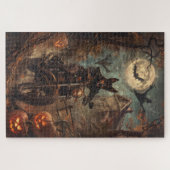 Australische Kelpie Riding Motorfiets Halloween Legpuzzel (Horizontaal)