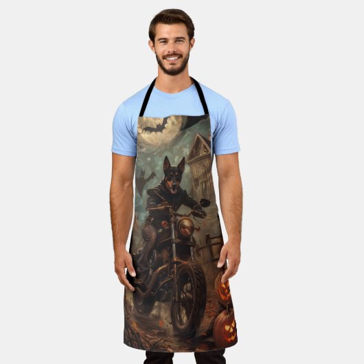 Australische Kelpie Riding Motorfiets Halloween Schort (Gedragen)