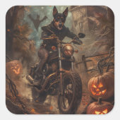Australische Kelpie Riding Motorfiets Halloween Vierkante Sticker (Voorkant)