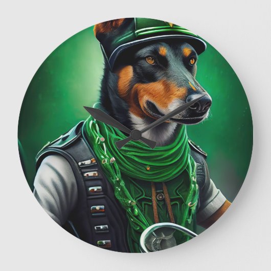 Australische Kelpie rijdt fiets St. Patrick's Day Grote Klok (Voorkant)