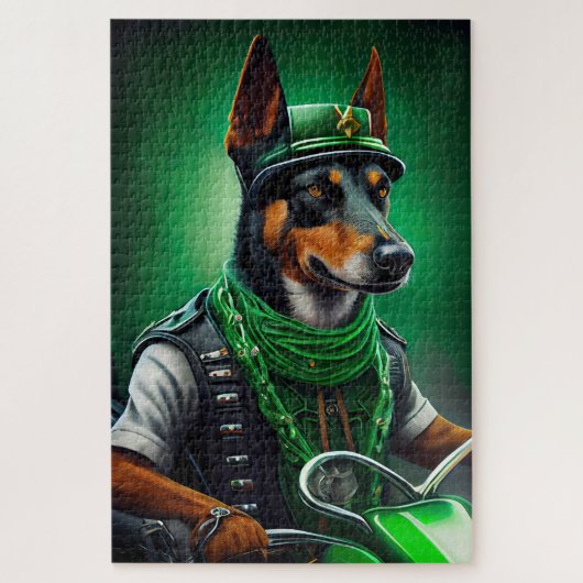 Australische Kelpie rijdt fiets St. Patrick's Day Legpuzzel (Verticaal)