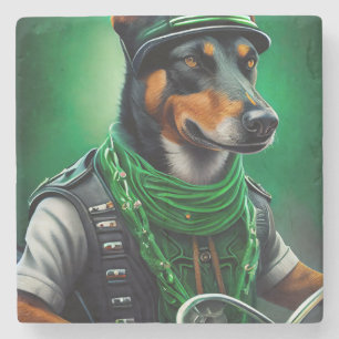 Australische Kelpie rijdt fiets St. Patrick's Day Stenen Onderzetter