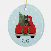 Australische Kelpie rode kersttruck Keramisch Ornament (Links)